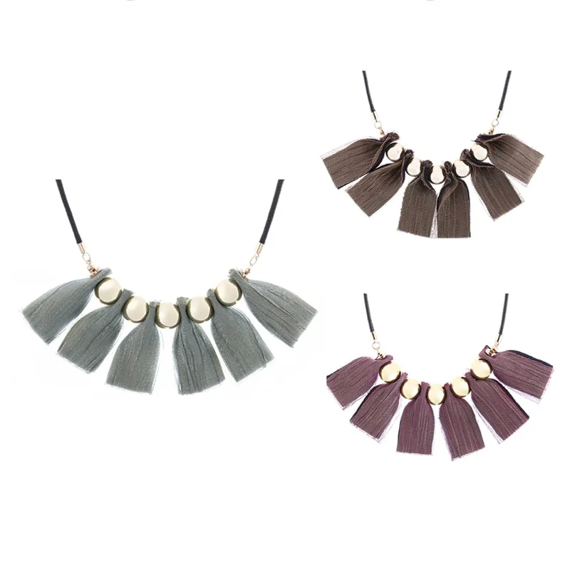 European and American retro necklaces, women's silk cloth fan-shaped pendants, necklaces, cross-border new popular jewelry whole