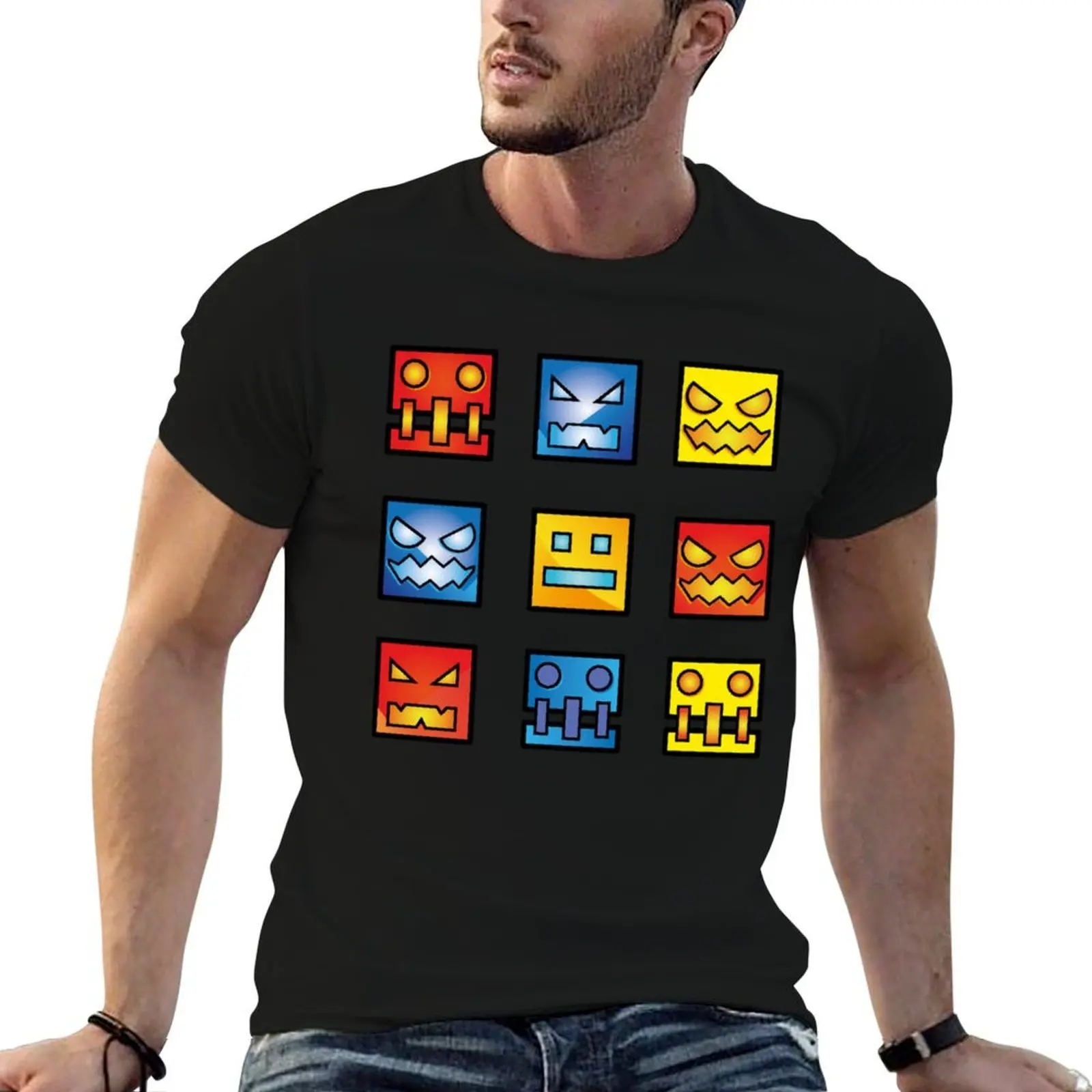 

geometry dash icon face T-Shirt cotton t shirt man man t shirts graphic mens graphic t shirts T-shirt