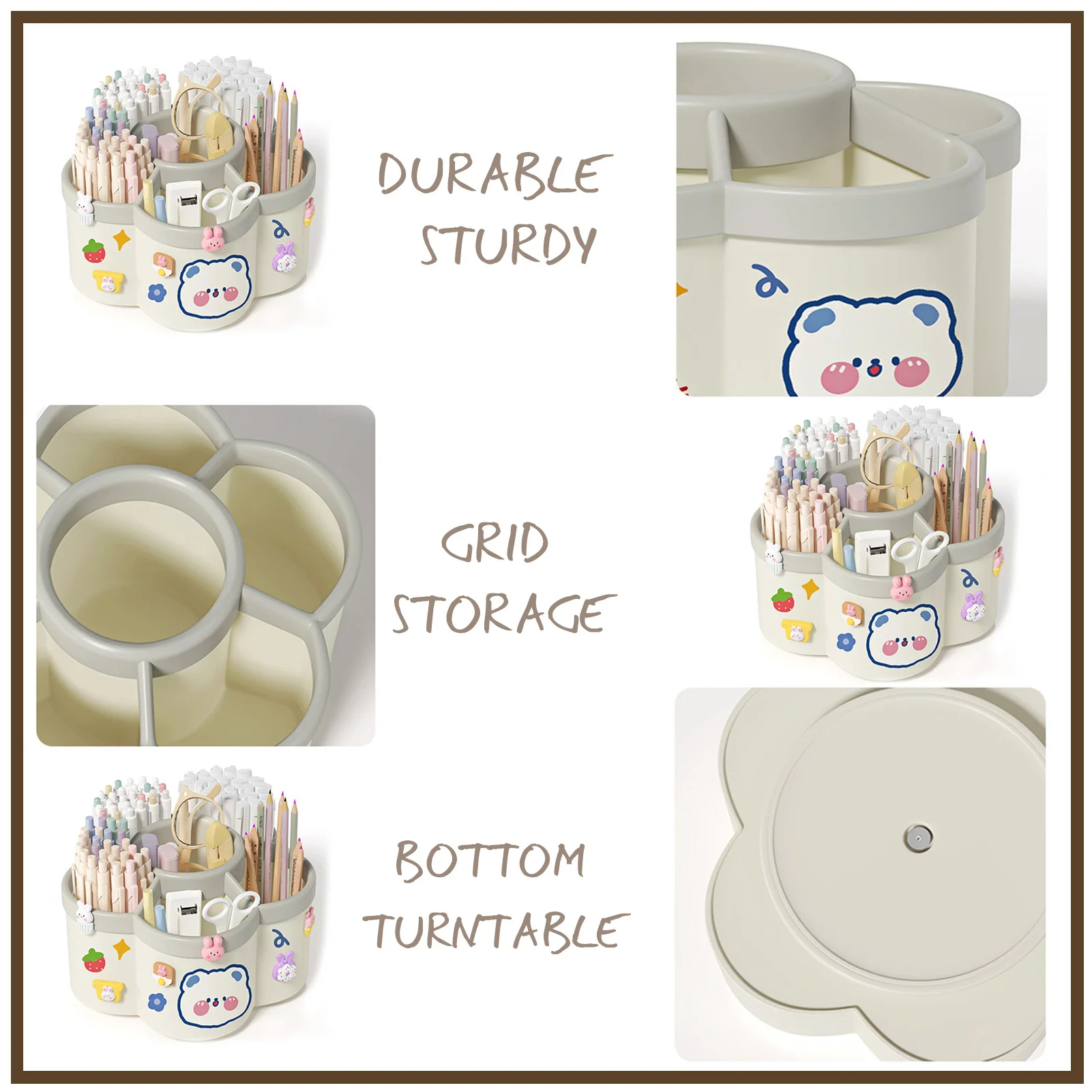 Rotating Pen Holder Desk Organizers Large Capacity Pen Storage Box Cosmetic Brush Organization Box Study Dormitory Accessories