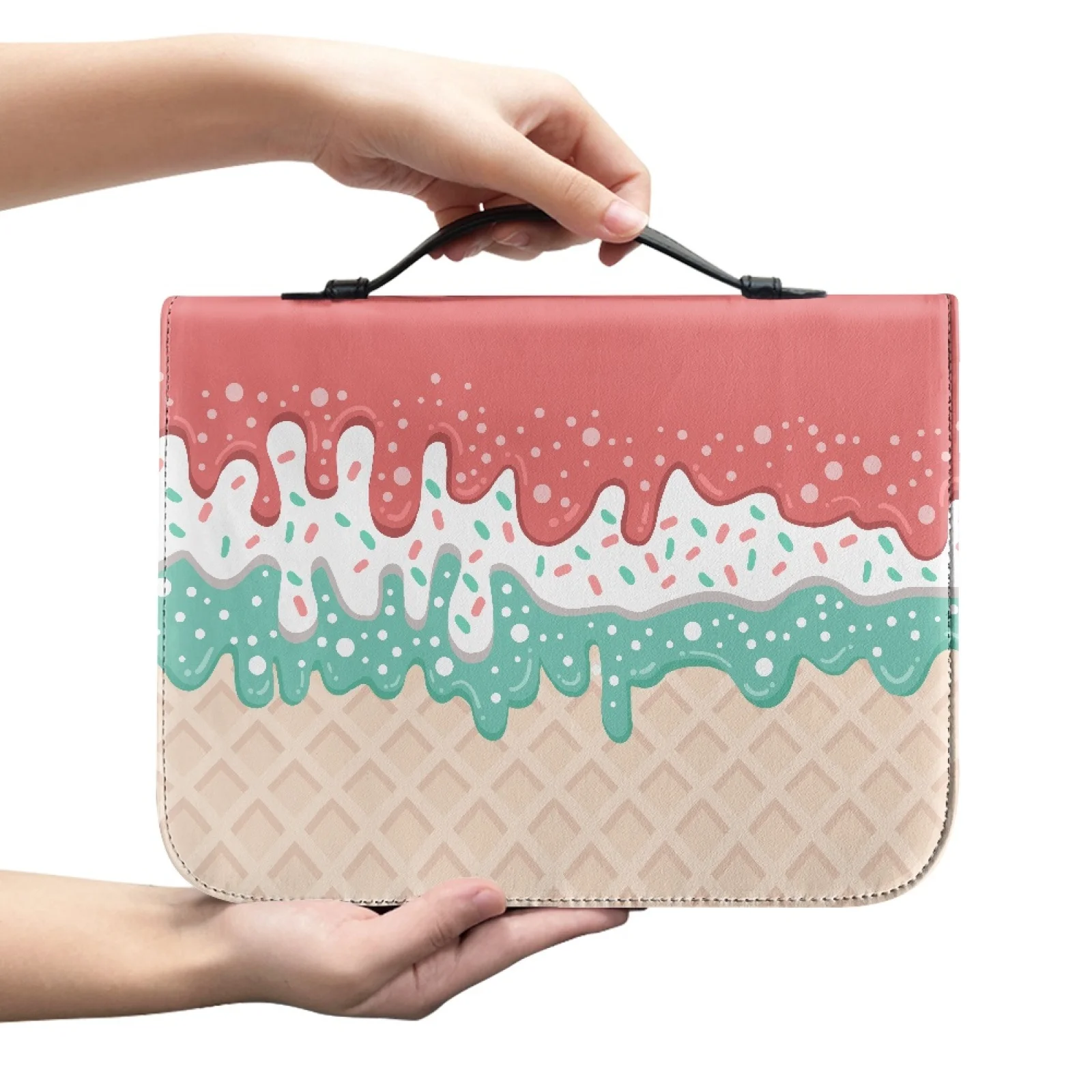 XIXIRIMIDO Ice Cream Drip New Design Bible Bag Portable Waterproof PU Leather Church Bible Carrying Case with Zipper Pocket
