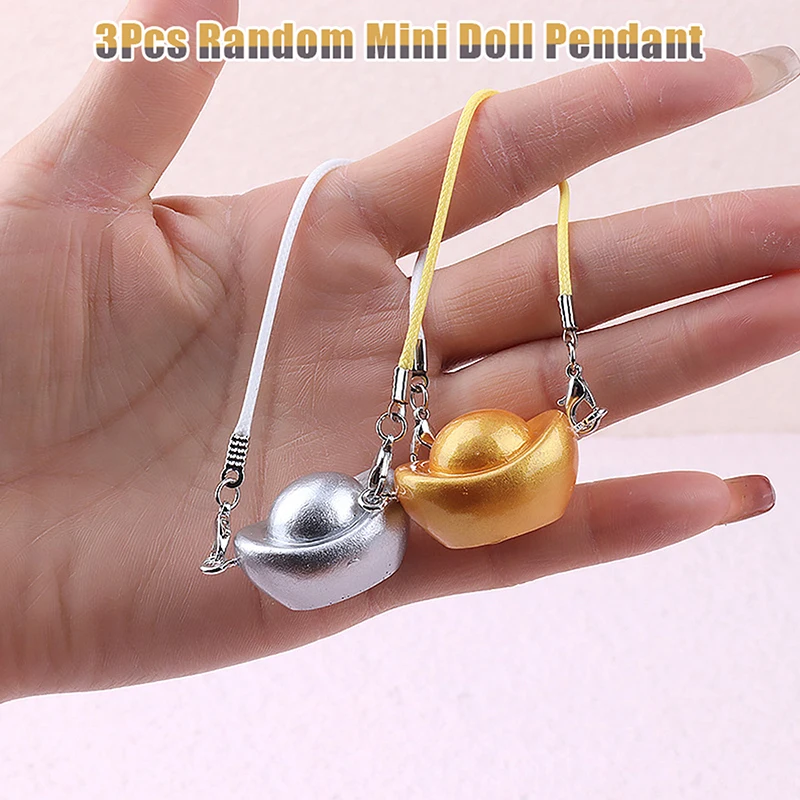 

Adorable Labubu Doll with Mini Gold Ingot Pendants, 3 Piece Set, Dollhouse Decor, Cartoon Themed Toy Accessory for Kids
