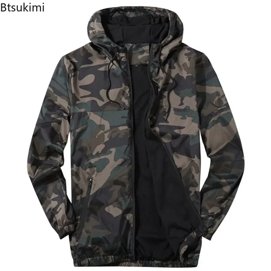 New2024 Men\'s Camouflage Patchwork Jackets Spring Autumn Casual Mesh Breathable Hooded Jackets Military Tactical Jackets for Men