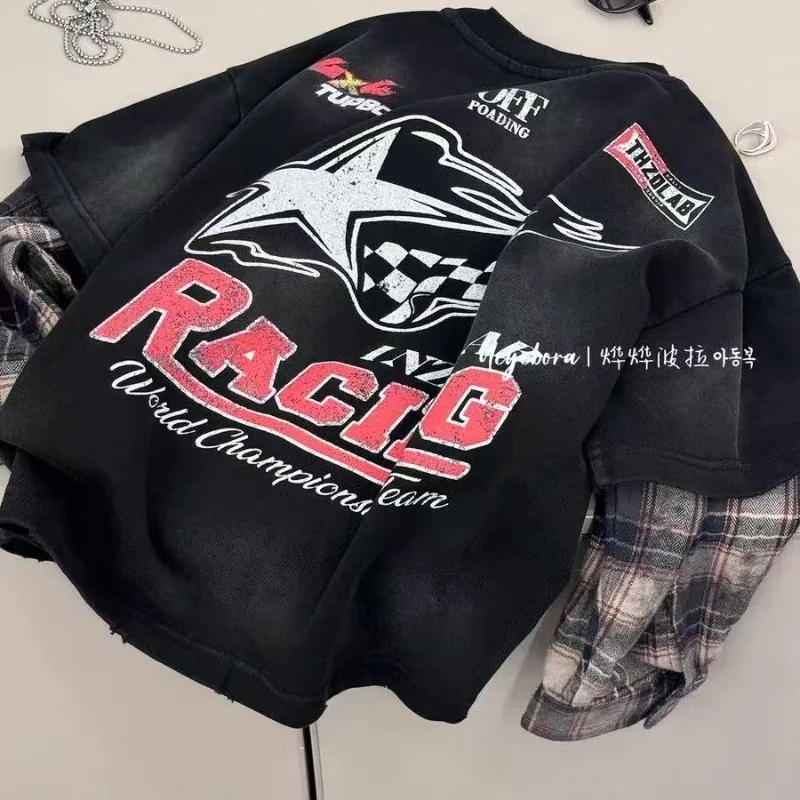 2025 الربيع والخريف جديد الأولاد هوديي كم طويل ريترو وهمية قطعتين قميص مطبوع للأطفال موضة عادية أسفل قميص #1