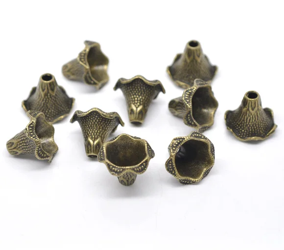 8Seasons Zinc Based Alloy Filigree Beads Caps Flower Antique Bronze Dot Pattern Hollow DIY Making Jewelry Findings,30-300PCs