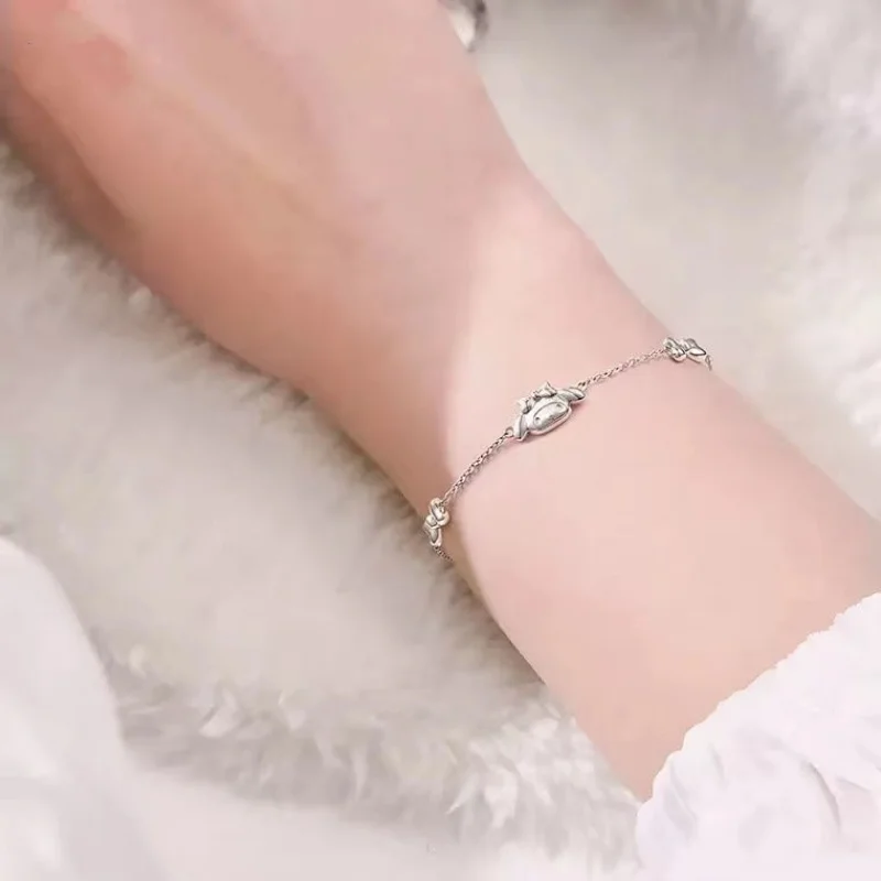 Sanrio Kawaii My Melody Bracelet hello kitty cinnamoroll Girl Cartoon Sweet Simple 925 Silver ins Fashion bestie couple Bracelet