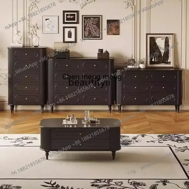cc182French solid wood, bedroom black cabinet, light luxury American bedside storage