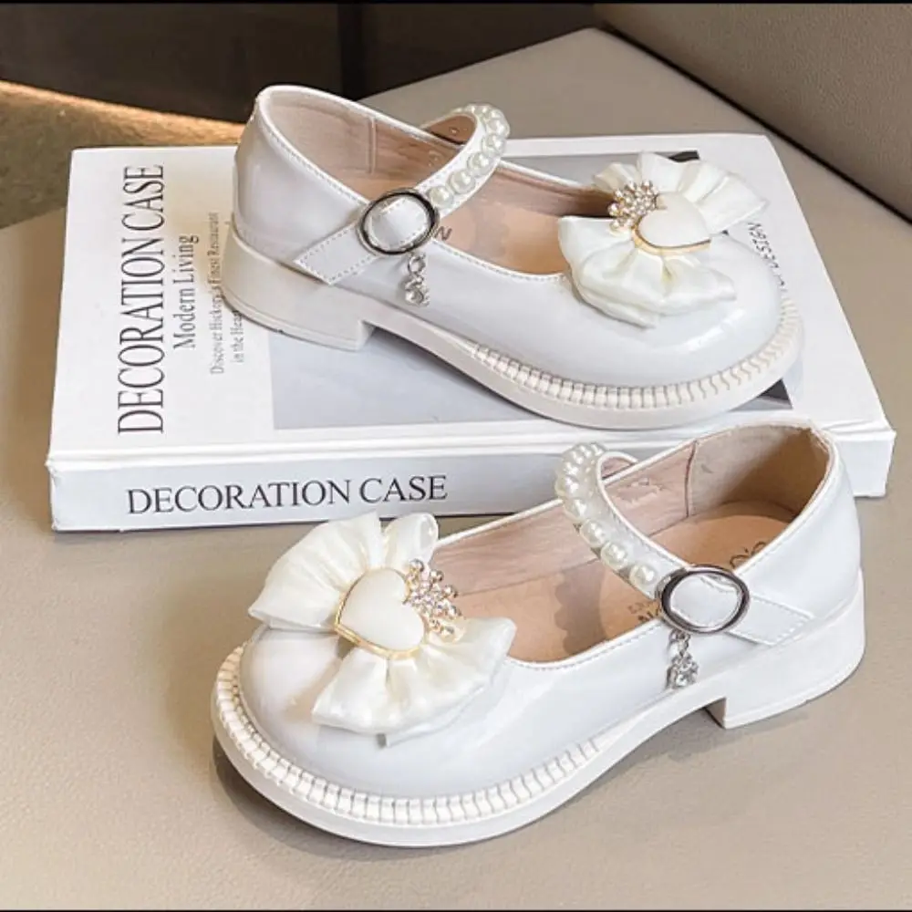 Sepatu Kulit Anak Perempuan Model Mary Jane dengan Hiasan Pita, Sol Lembut, Gaya Slip-on, Ringan, Sepatu Putri untuk Anak Perempuan Kecil