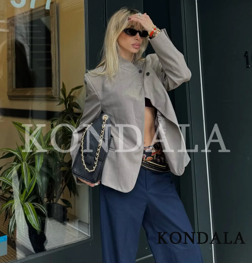 

Модный женский блейзер KONDALA с воротником-стойкой, элегантный минималистичный блейзер для офиса, новинка 2026 года, весна-лето, шикарный женский блейзер