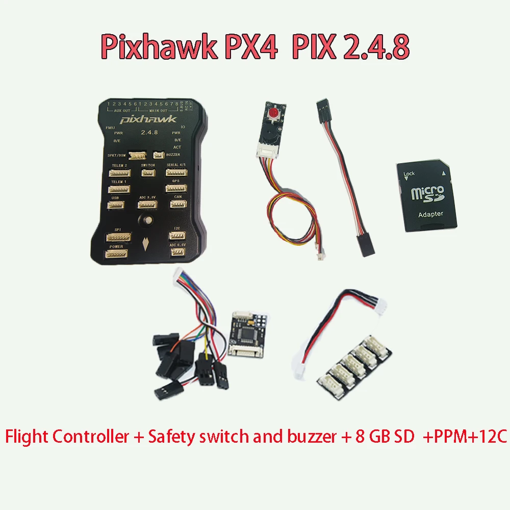 NEW Pixhawk PX4 PIX 2.4.8 32 Bit Flight Controller Autopilot with 8G SD Safety Switch and Buzzer PPM I2C RC Quadcopter