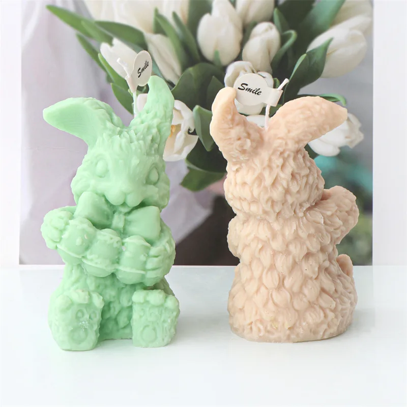 Lovely Couple Rabbit Candle Silicone Mold 3D Bowknot Bunny DIY Scented Candle Gypsum Resin Mold Chocolate Baking Tool Decor Gift