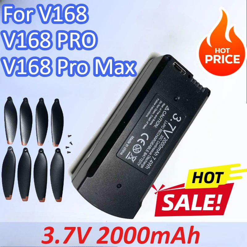 

New 3.7V 2000mAh Drone Battery+Propeller For V168/V168 PRO/ V168 Pro Max High Quality Rechargeable Battery