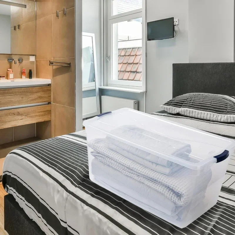 QWRubbermaid Cleverstore 95 Quart (4 Pack) and 41 Quart (4 Pack) Clear Stackable Plastic Storage Containers with Lids