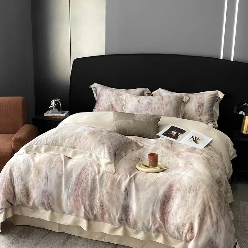 Real Silk Bedding Set Silky High-end Queen Size Duvet Cover Set with Flat Sheet Pillowcase Luxury Bedding Sets King Bed Sets