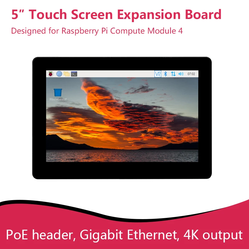 5″ Touch Screen Expansion Board for Raspberry Pi CM4, PoE Header, Gigabit Ethernet, 4K Output, M.2 M KEY, Supports NVME SSD