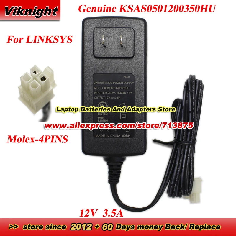 

Оригинальный адаптер переменного тока KSAS0501200350HU 12 В 3,5 А 42 Вт P/N 2103-30103502R с адаптером питания Molex с 4 контактами
