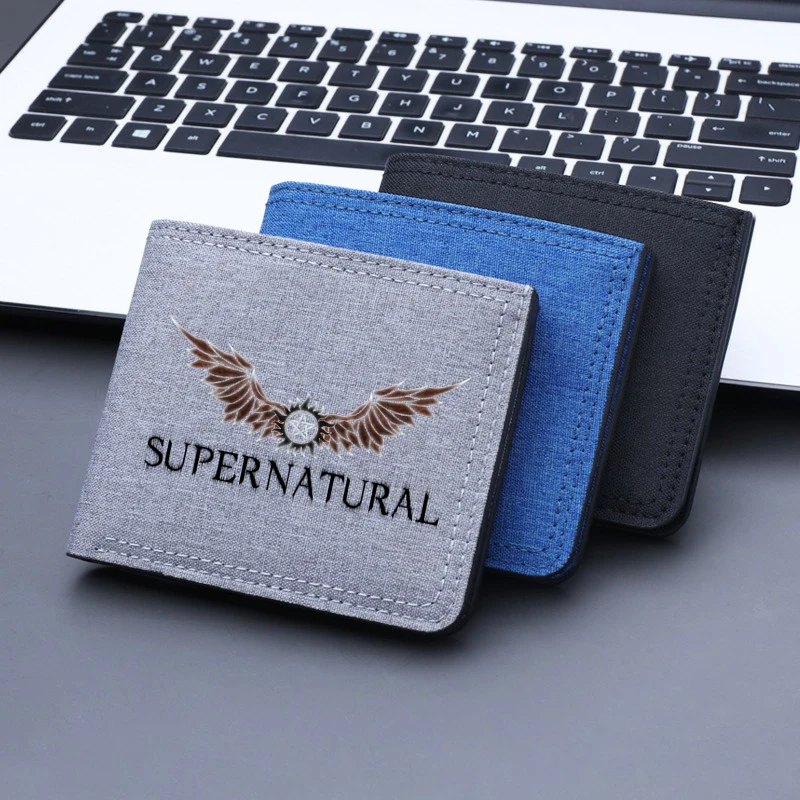 Supernatural Canvas Men Wallet Black/blue/gray Card Holder Male Money Bag bank Holder Short Purse Credit Card Case Bag