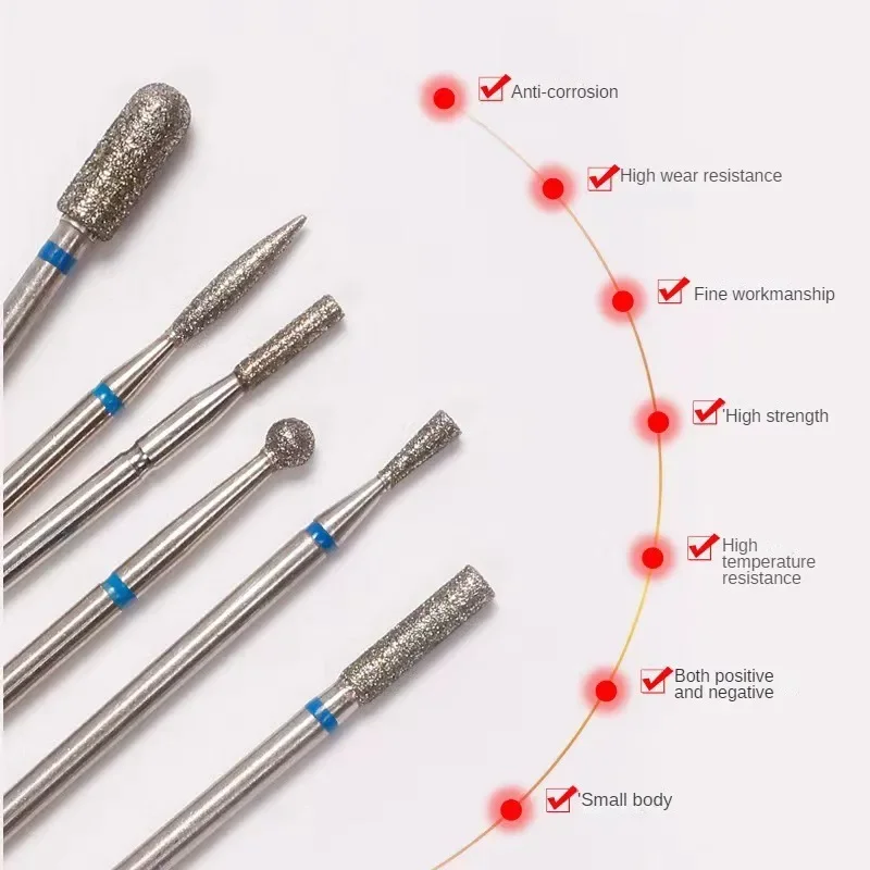 6 Stuks Nagel Kegel Tip Diamant Boor Bits Elektrische Cuticula Schoon Roterende Voor Manicure Pedicure Slijpen Hoofd Schuurmachine Tool