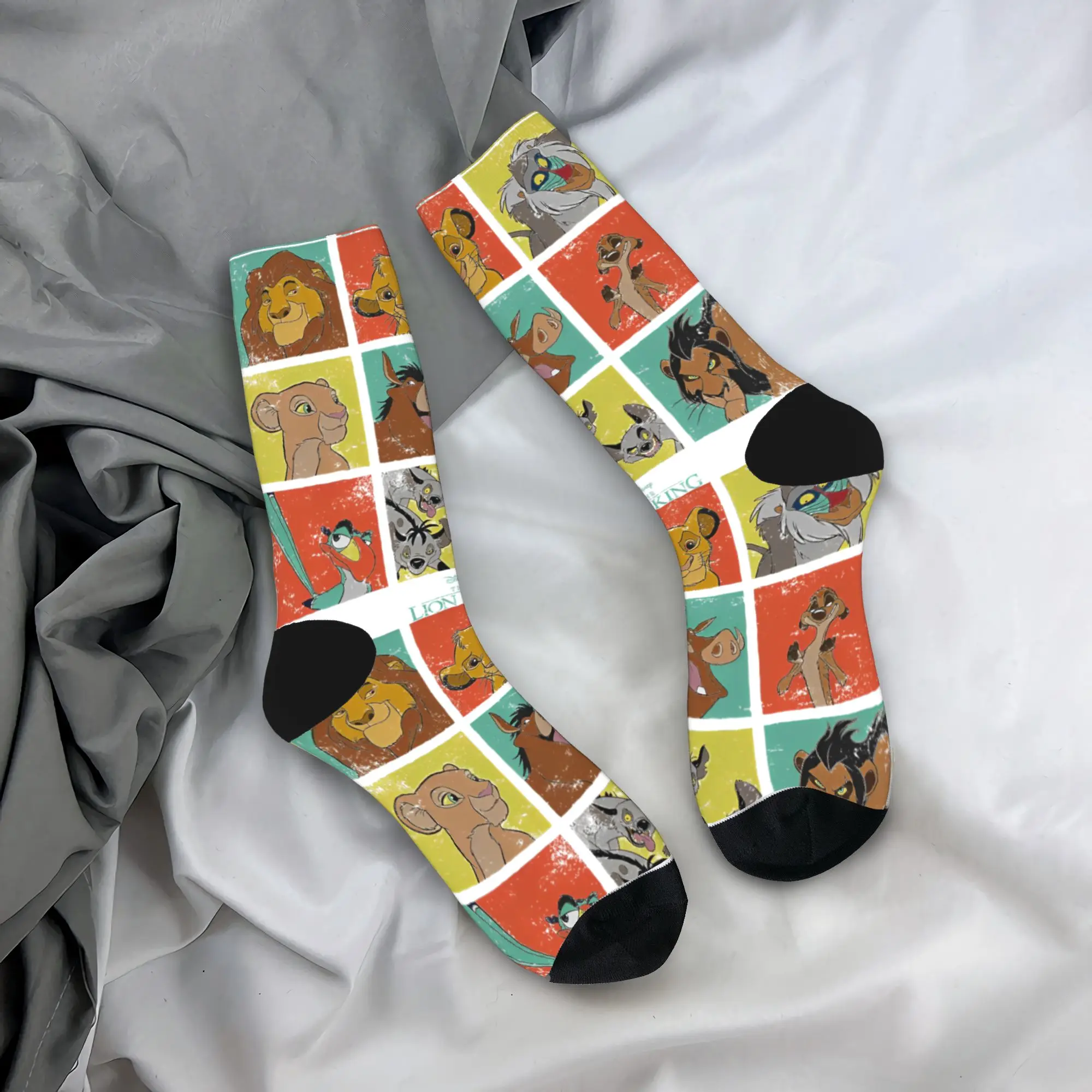 Men Socks The Lion King Characters 90s Grid   Stockings Winter Gothic High Quality Socks Graphic Outdoor Sports Anti Skid Socks