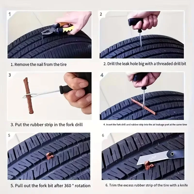 Tire repair magic. Quick tire repairCar tire repair tool, motorcycle tubeless wheel tire repair kit, puncture plug, garage tool