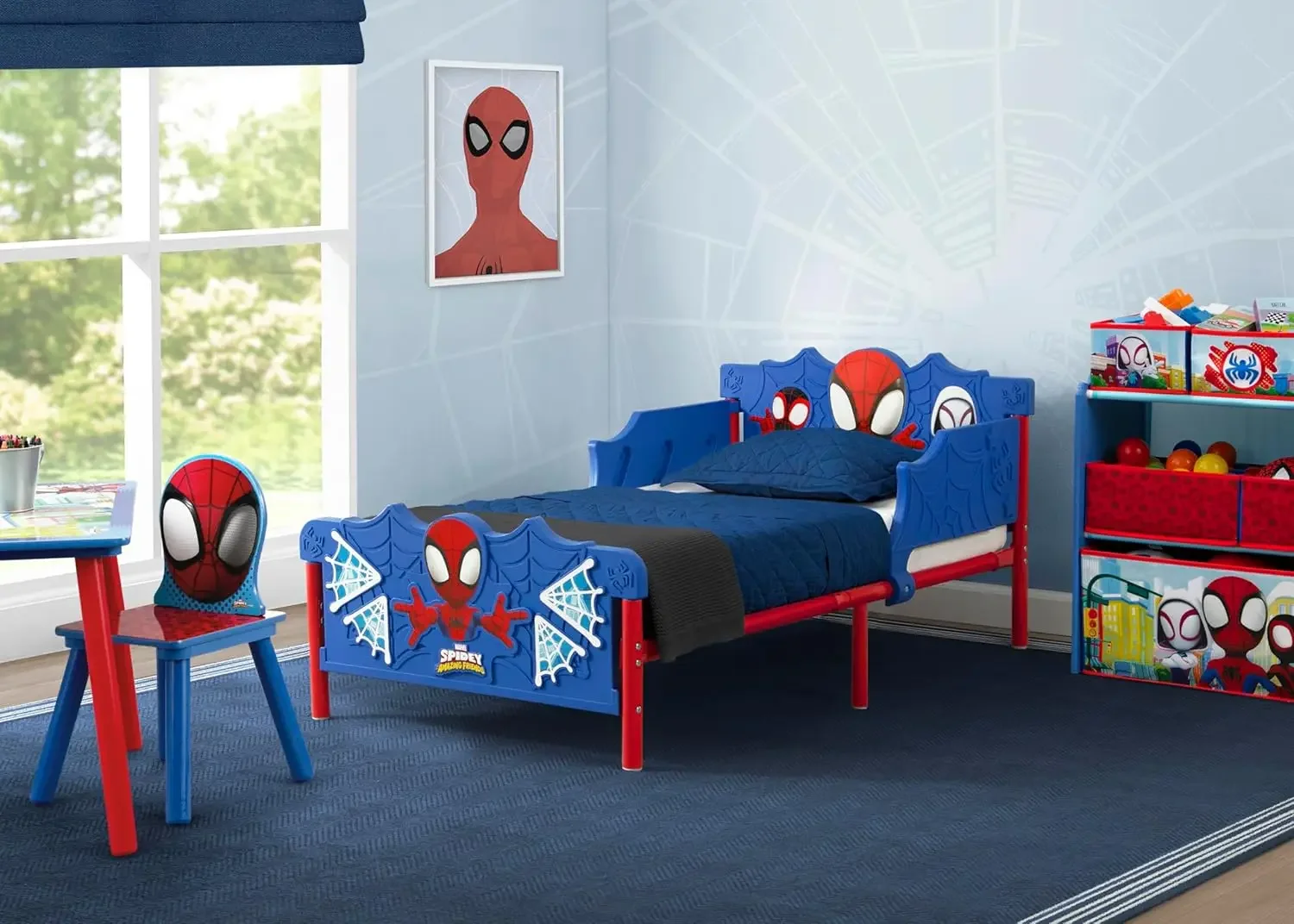 سرير الأطفال Spidey and His Amazing Friends 3D للأطفال الصغار، أزرق