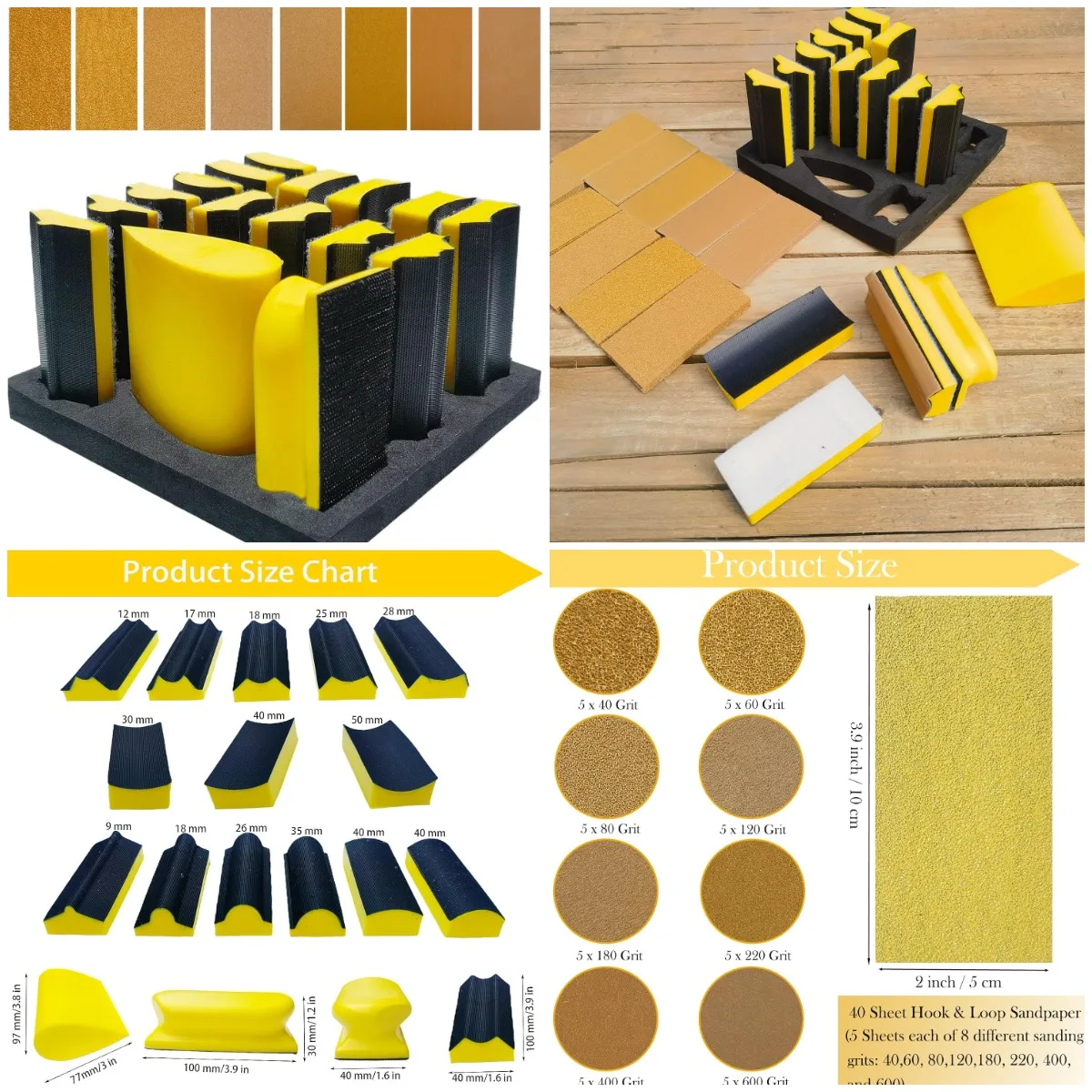 

Набор шлифовальных блоков из 56 шт.: контурные блоки и 40 листов для дерева, авто, поделок.