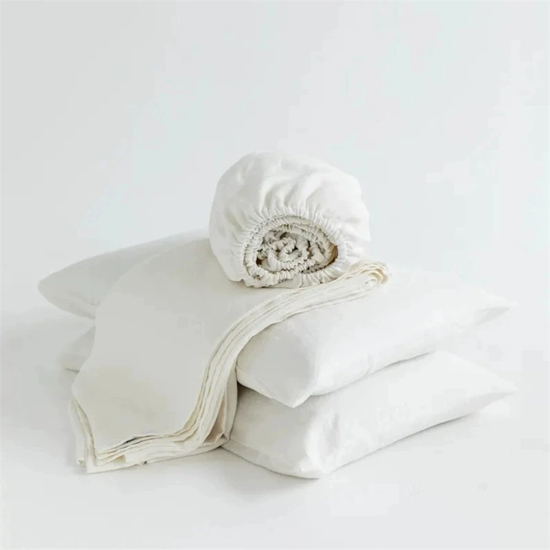 طقم ملاءات سرير من الكتان 100% (ملاءة جاهزة، ملاءة مسطحة، 2 كيس وسادة) غطاء مرتبة ناعم قابل للتنفس، طقم سرير كوين كينج #4