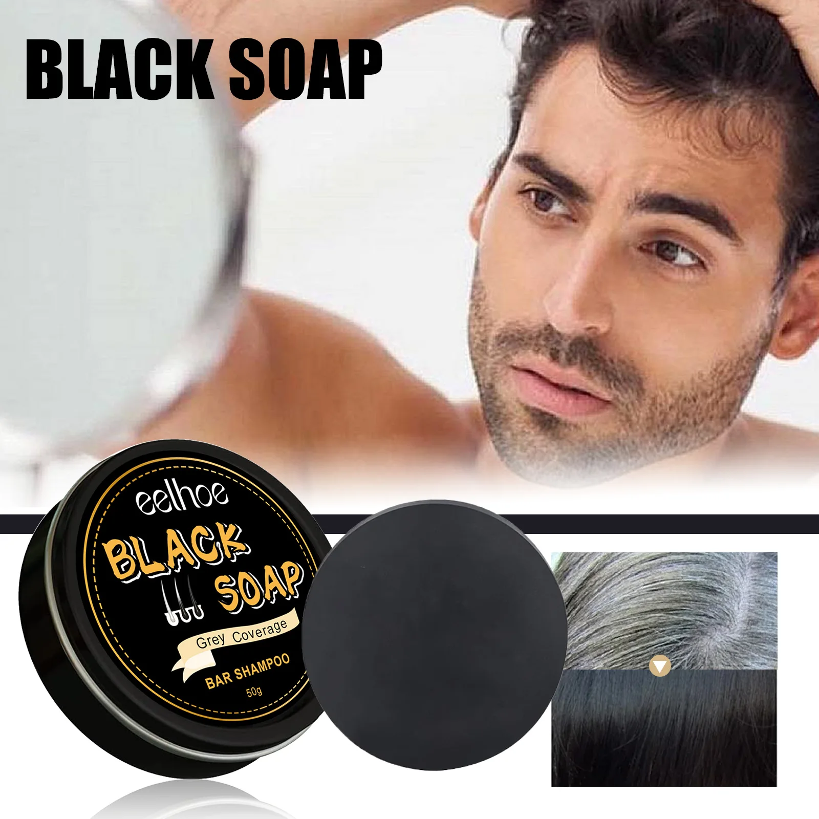 

Natural Hair Darkening Soap Shampoo Bar Fast Effective Repair Gray White Color Dye Organic Conditioner Beauty Health