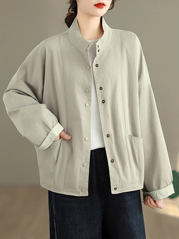 

Women's Casual Stripe Baseball Jaet Loose Fit Stand Collar Open Cardigan Top Faionable Autumn Versatile Long Sve Coat