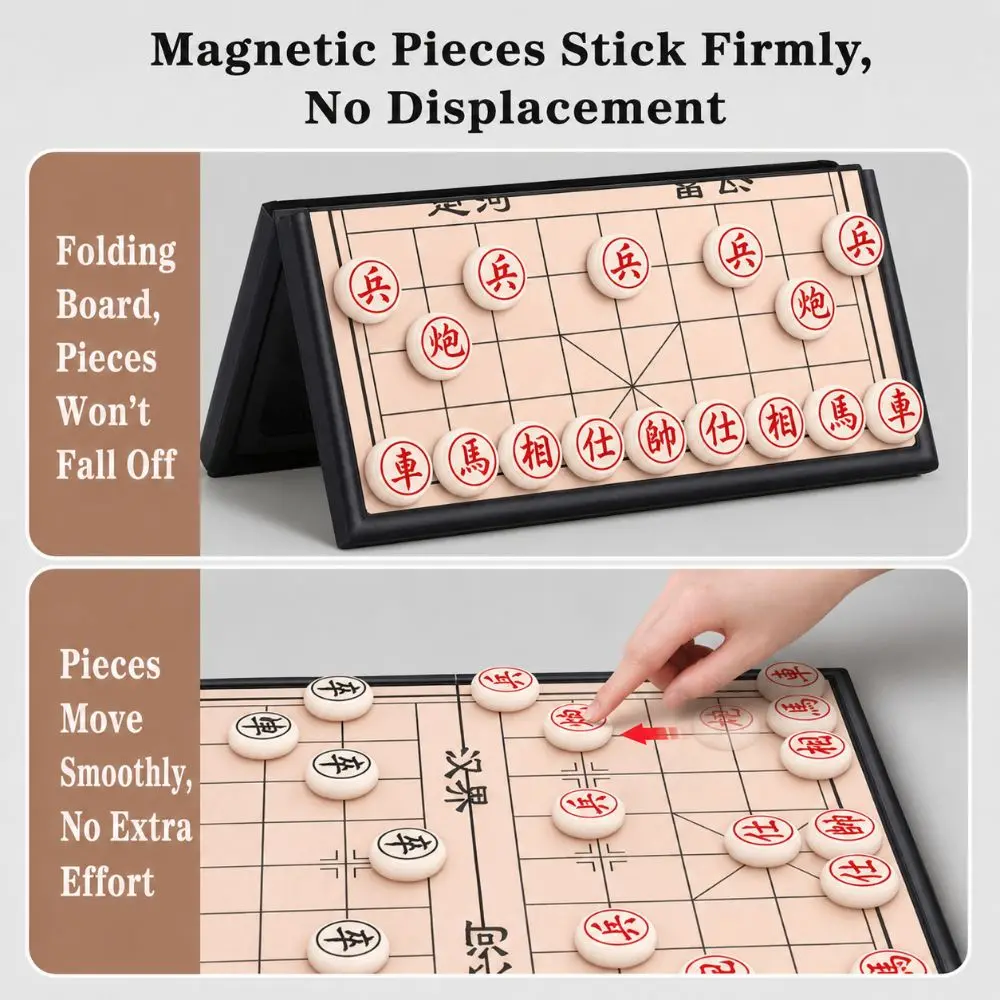 Portable Foldable Xiangqi Educational Strategy Chess Puzzle Game Learning Board Game Set Office