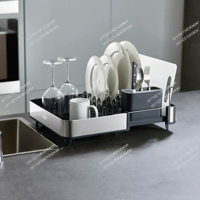 Kitchen Drainage  Rack  Drying Rack Cupboard Storage Cutlery Rack Adjustment Automatic Pull-out Water