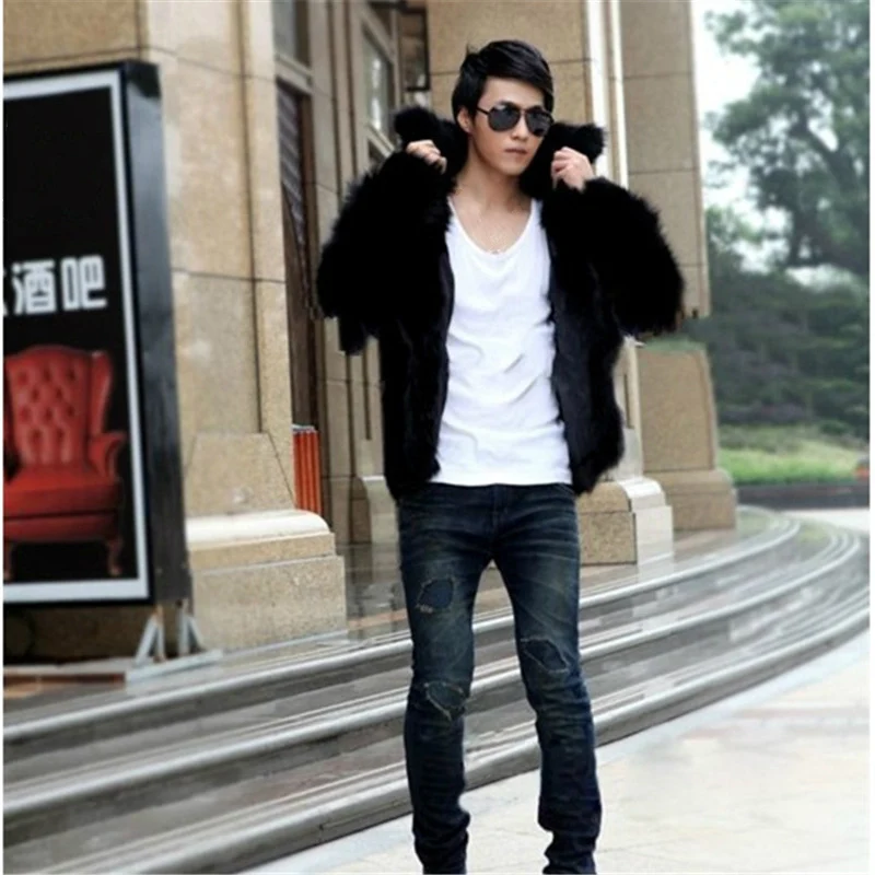 Men\'s Faux Fur Coat Korean Fashion Slim Clothing Winter Brown Fluffy Warm Coat Plus Size Xxxl 4xl Casual Male Top Thermal Jacket