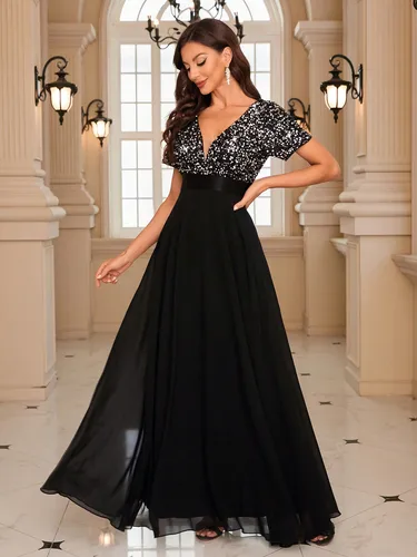 Imagen 2 del producto Unithorse elegante vestido formal de gasa con lentejuelas en contraste