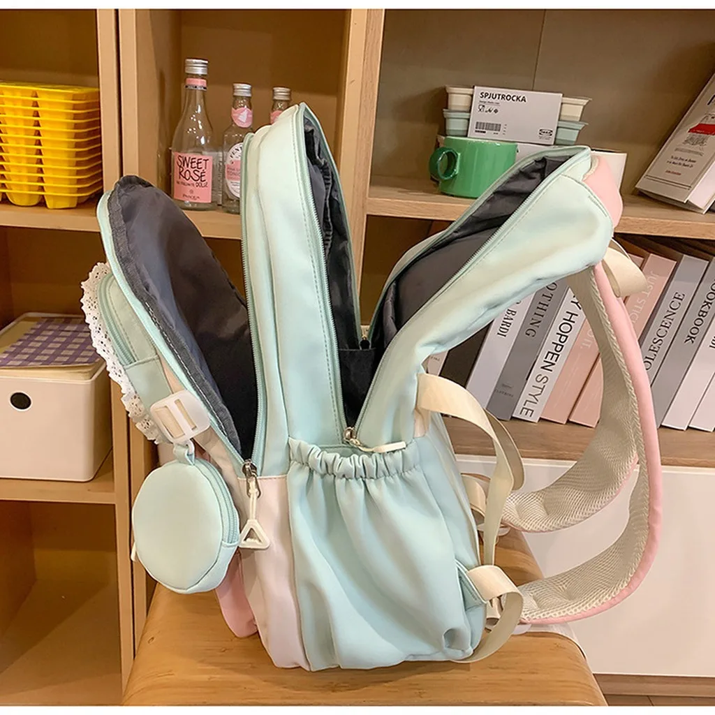 Multi Compartment Backpack Sweet Color Block Backpack School Bag Multi Compartment Bookbag For High School Students Textbooks