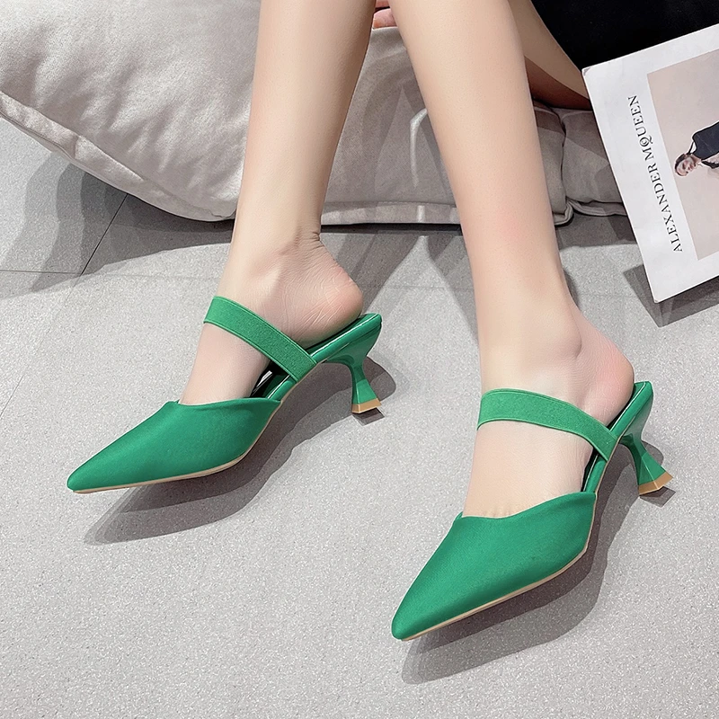 Fashion Elegant Women High Heels Lady Slingback Mules Sexy Thin Heels Party Luxury Wedding Shoes Women\'s Sandals 2023 Summer