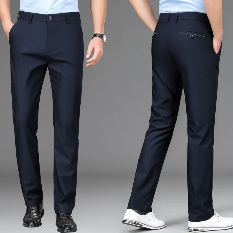 Men's Summer Thin Fashion Business Casual Suit Pants Long Pants Male  Elastic Straight Sleeve Formal Pants Plus Size 31-40 ﻿