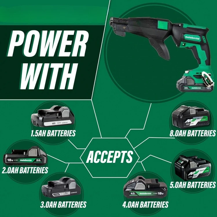 اتش بي تي لاسلكي 18 فولت متعدد فولت ™ طقم مسدس لولبي للحوائط الجافة | تتضمن مرفق مجلة المسمار المطلي | تتضمن 1-18 فولت 2.0 أمبير ب #3