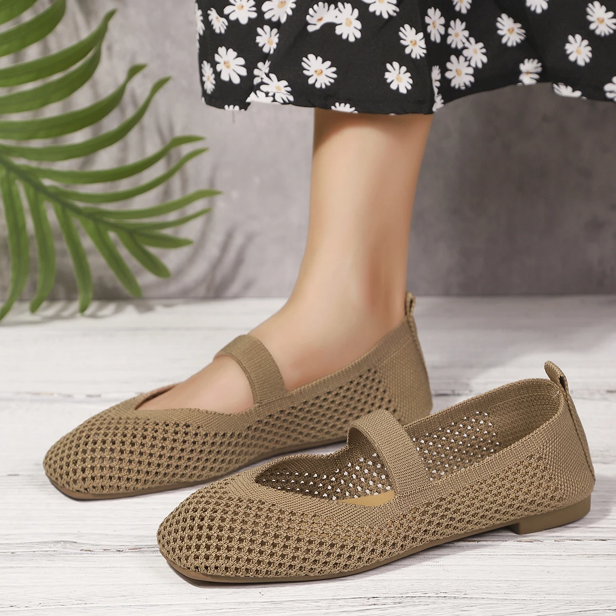 Große Größen Damen-Flachschuhe, Atmungsaktive Gestrickte Sneaker, Weiche Ballett-Loafer, Lässige Slip-On Bootsschuhe für Frauen – Detail 16