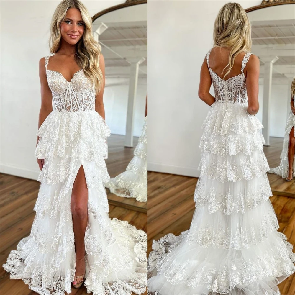 

Sparkle Exquisite High Quality Lace Ruffle Formal Evening A-line Sheer Straps Bespoke Occasion Gown Long Dresses