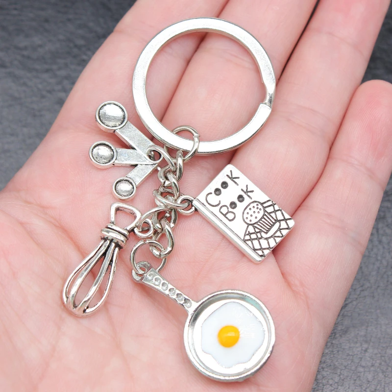 Groceries Cookbook Whisk Pancake Pan DIY KeyChain  Keyring Women Jewelry Accessories Pendant Gift Fashion