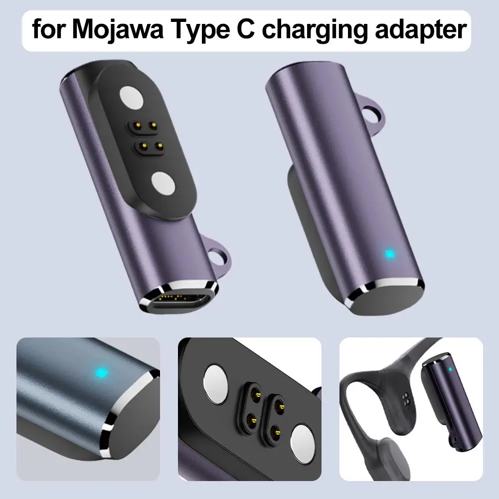 Adaptador de carga magnética para auriculares de conducción Mojawa, USB tipo C a paso de 2,5mm, contactos cuadrados terrazados de 4 pines, 2 uds.