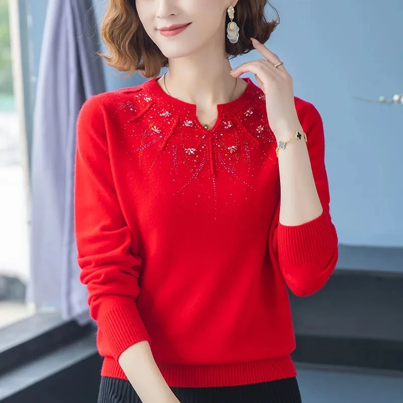 Women's Cashmere Sweater Pullover Autumn Winter Middle-aged Mother's Bottoming Shirt Loose Long Sleeved Knitted Sweater M-5XL