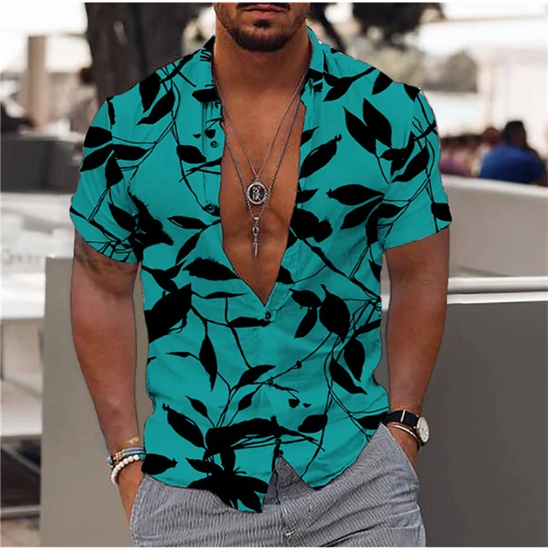 Fashion New Men\'s shirt summer beach shirt black and white short sleeve polka dot lapel vacation clothing fashionable casual Top