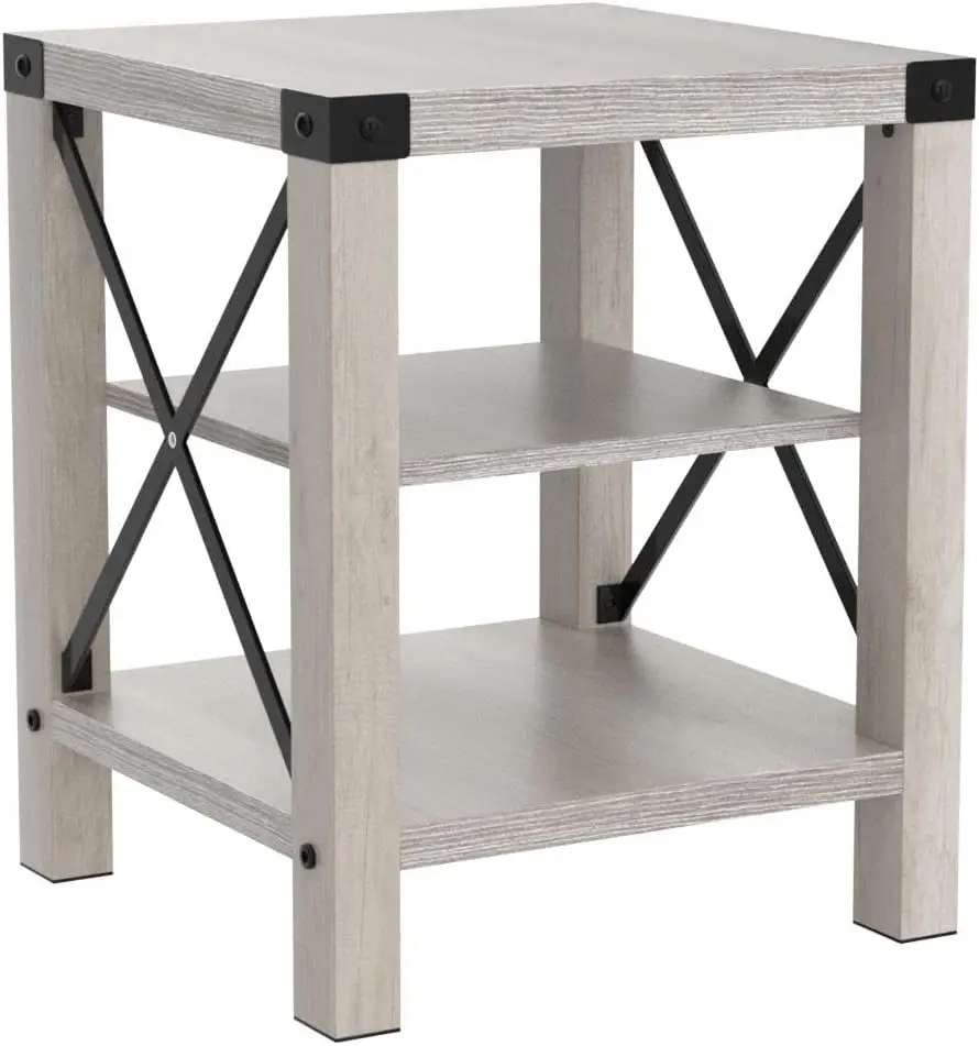 Simple Design 2-Pack End Table Set Espresso Marble Pattern High Quality Rounded Corner Safe Fit Budget Space 20"x20"x19.6"