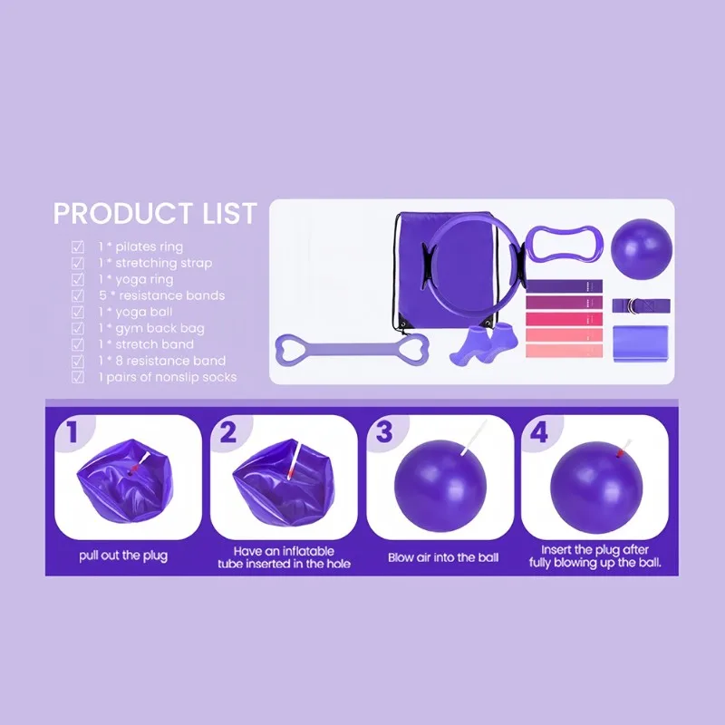 ABHS-Home Pilates Kit-Essentials Includes Figure 8 Resistance Band, Yoga Ball, Accessories& Pilates Bands Equipment Set