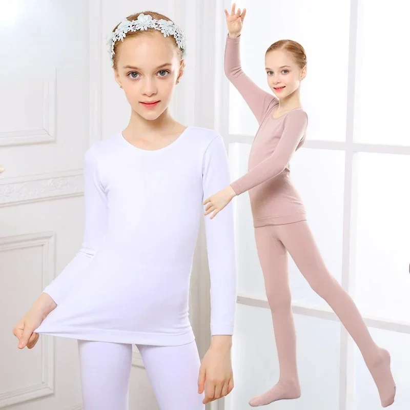 Conjunto de roupa interior térmica para meninas, roupas de dança finas para adolescentes e crianças, roupas quentes para escola, outono e inverno,