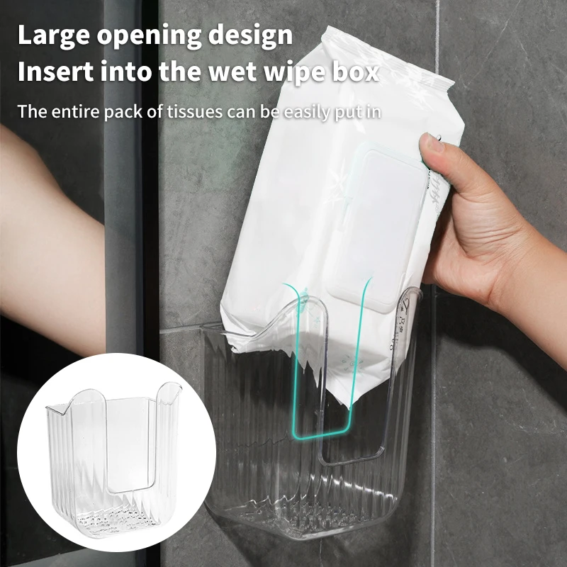 Plastic Wall Mounted Tissue Box Self-adhesive Punch Free Paper Towel Holder Upside Down Space-saving Napkin Container Bathroom