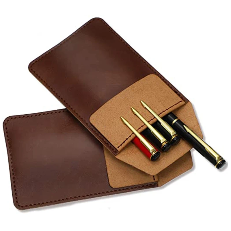 Retro Leather Pen Sleeve with Flip Portable Pen Holder for Case 3'' x 6'' Gift Pen Holder Pouch for Business Women Men G