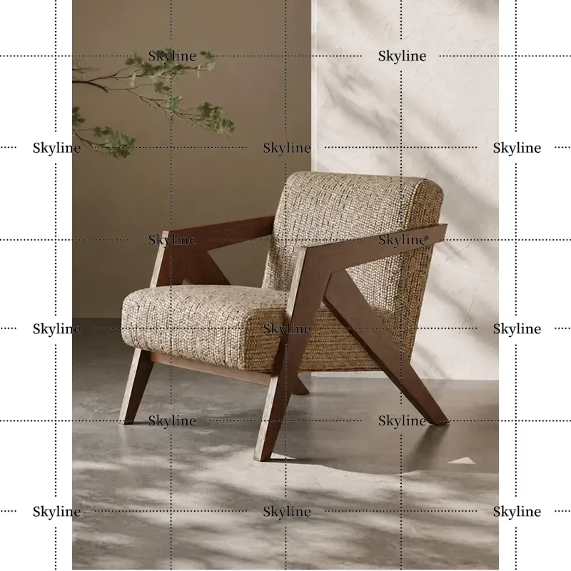 for Mairhk Richard Solid Wood Single Sofa Chair Living Room Antique Home Balcony Removable Backrest Leisure Chair