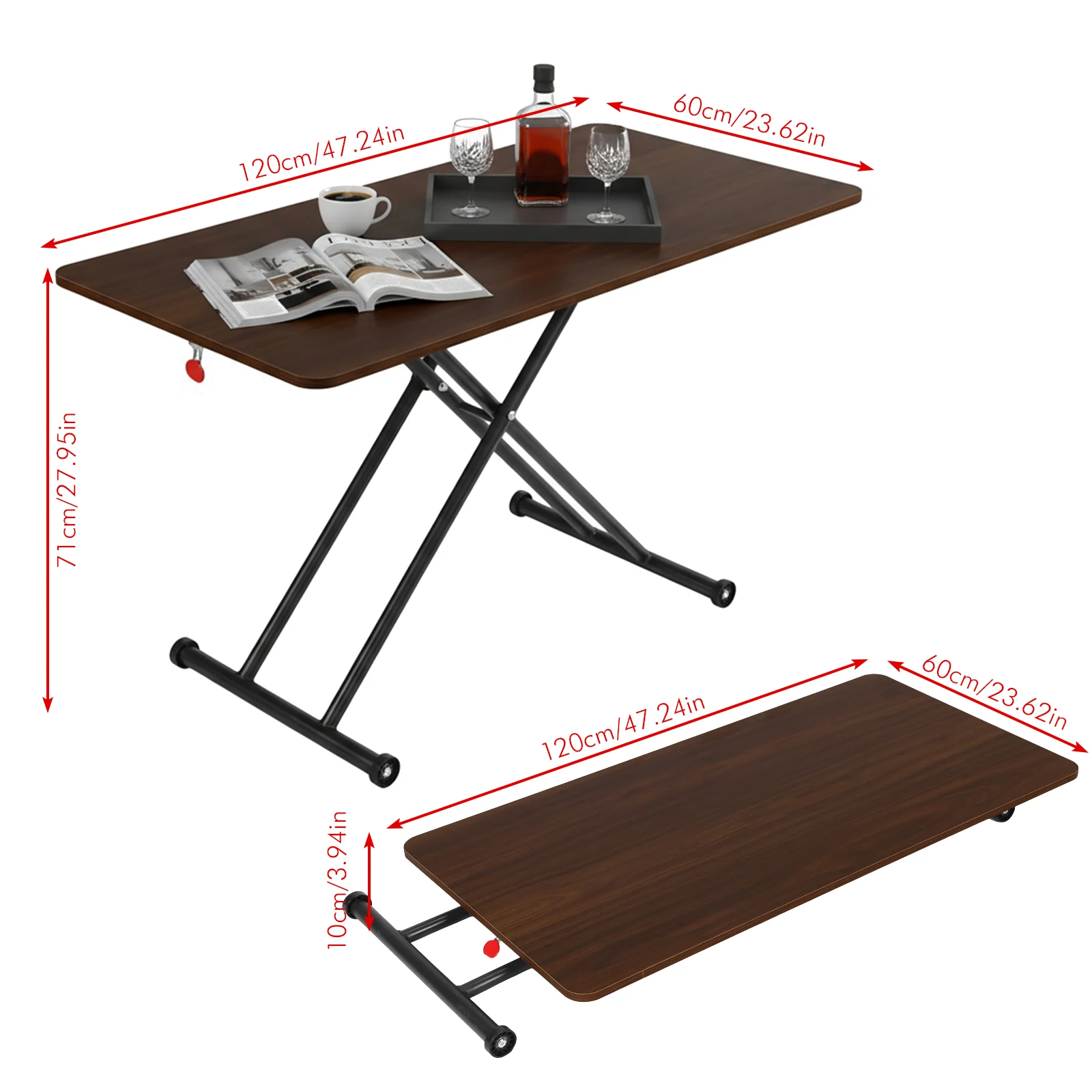 Folding Coffee Table with Rollers Low Coffee Table Wooden Modern Coffee Table for Living Room Home