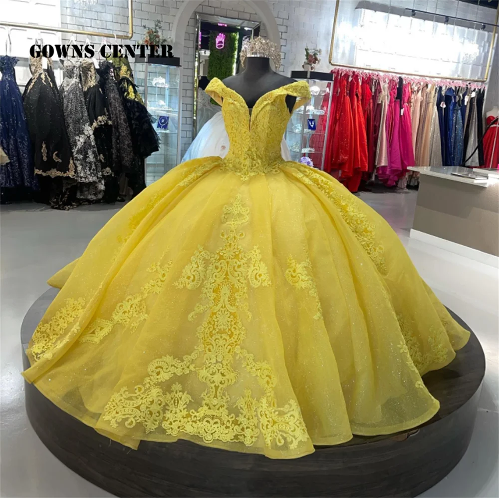 Off The Shoulder Yellow Lace Quinceanera Dresses Ball Gown Party Dress Lace Up Graduation Gown vestidos de quinceañera 2024